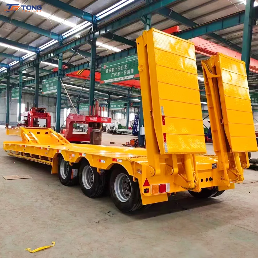 100t lowbed semi trailer 5 axle hydraulic flatbed gallery 2