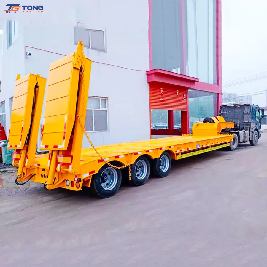 100t lowbed semi trailer 5 axle hydraulic flatbed gallery 3