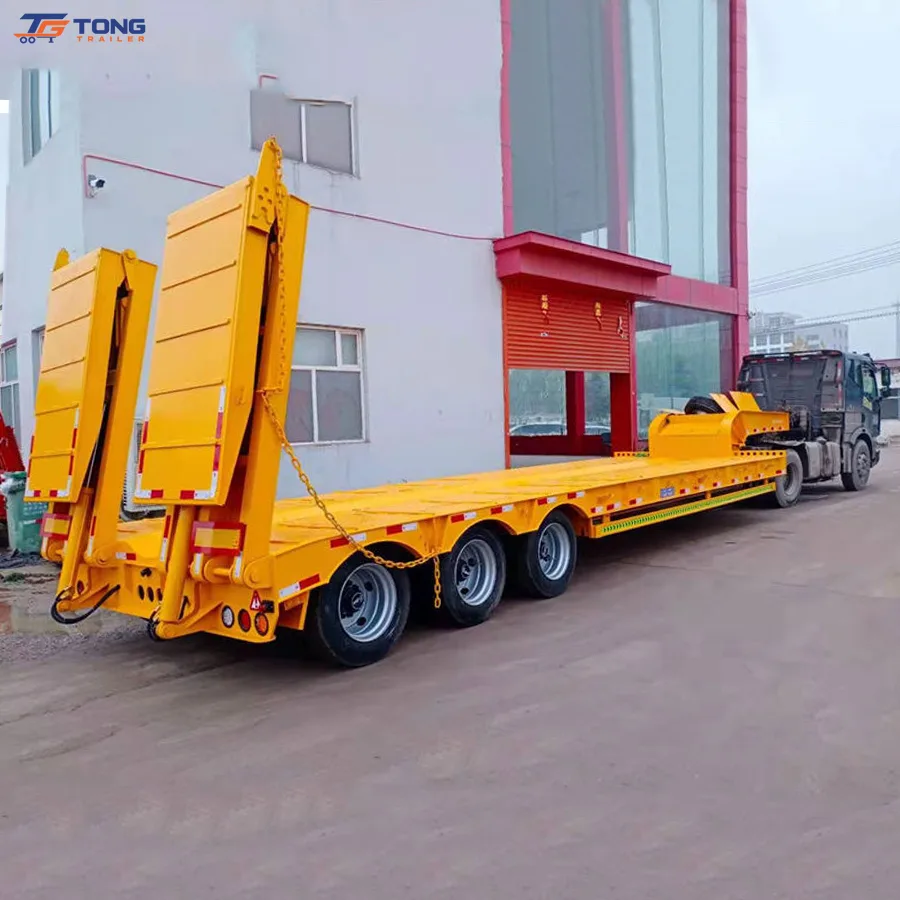 100t lowbed semi trailer 5 axle hydraulic flatbed gallery 4