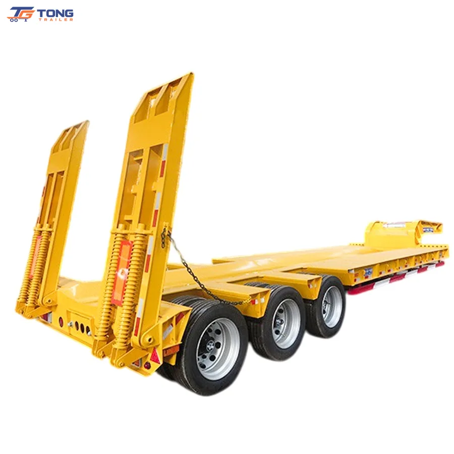 100t lowbed semi trailer 5 axle hydraulic flatbed