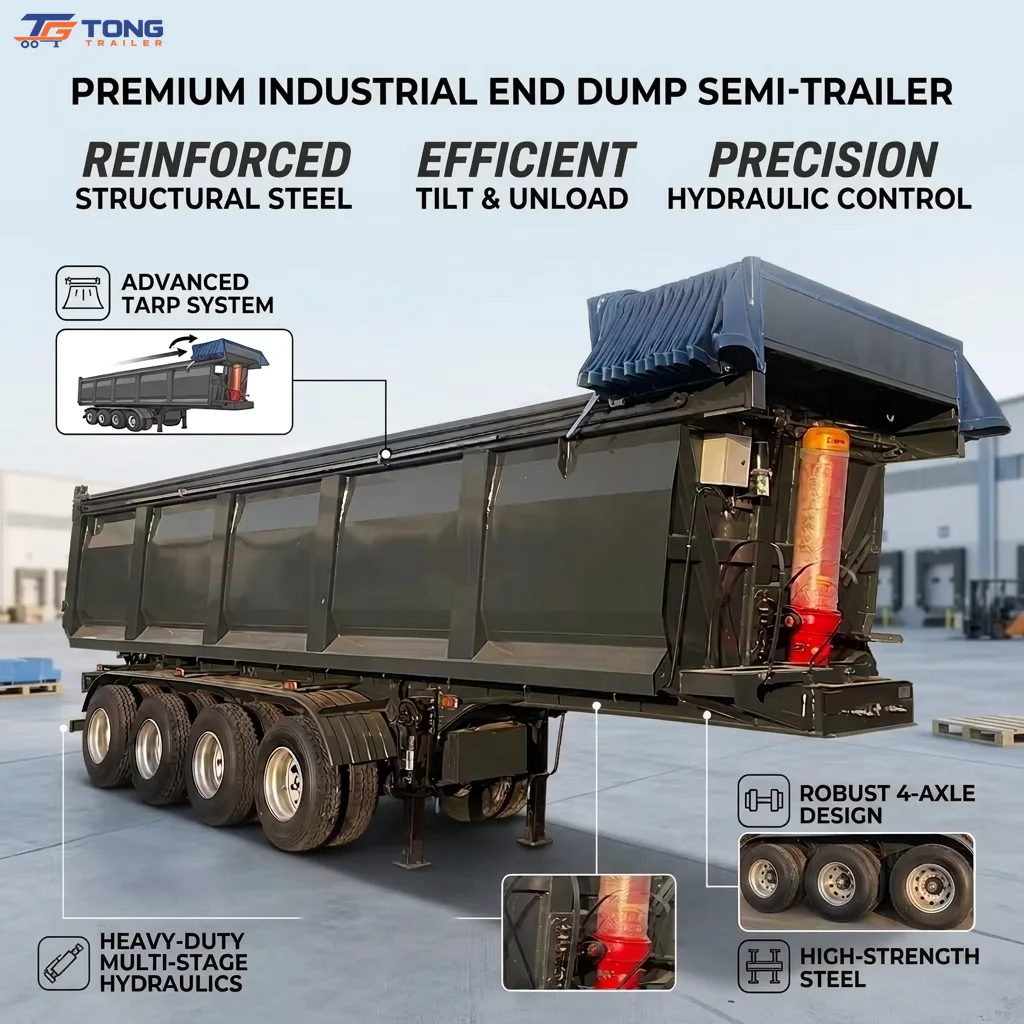 3 Axle Dump Semi Trailer for 40-60 Ton Ore Hauling gallery 2