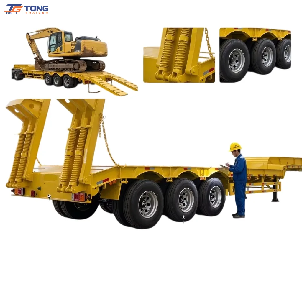 3 Axle Lowbed Semi Trailer 60-150T Steel Flatbed Carrier gallery 1