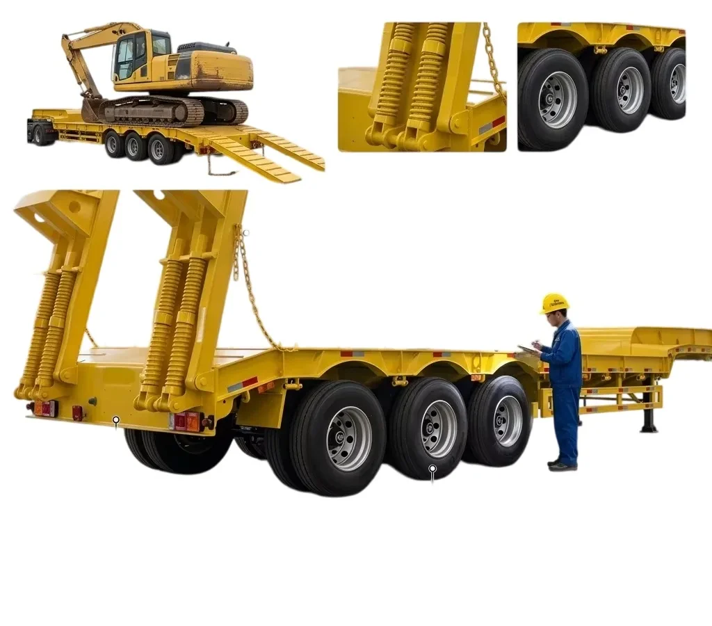 3 Axle Lowbed Semi Trailer 60-150T Steel Flatbed Carrier