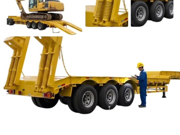 3 Axle Lowbed Semi Trailer 60-150T Steel Flatbed Carrier