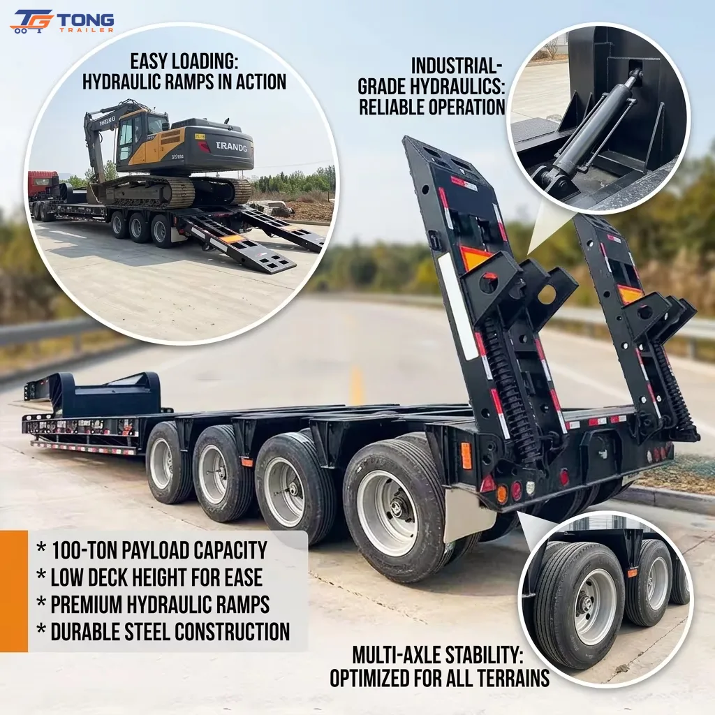 3 axle lowbed semi trailer 60T-150T Heavy Duty gallery 2