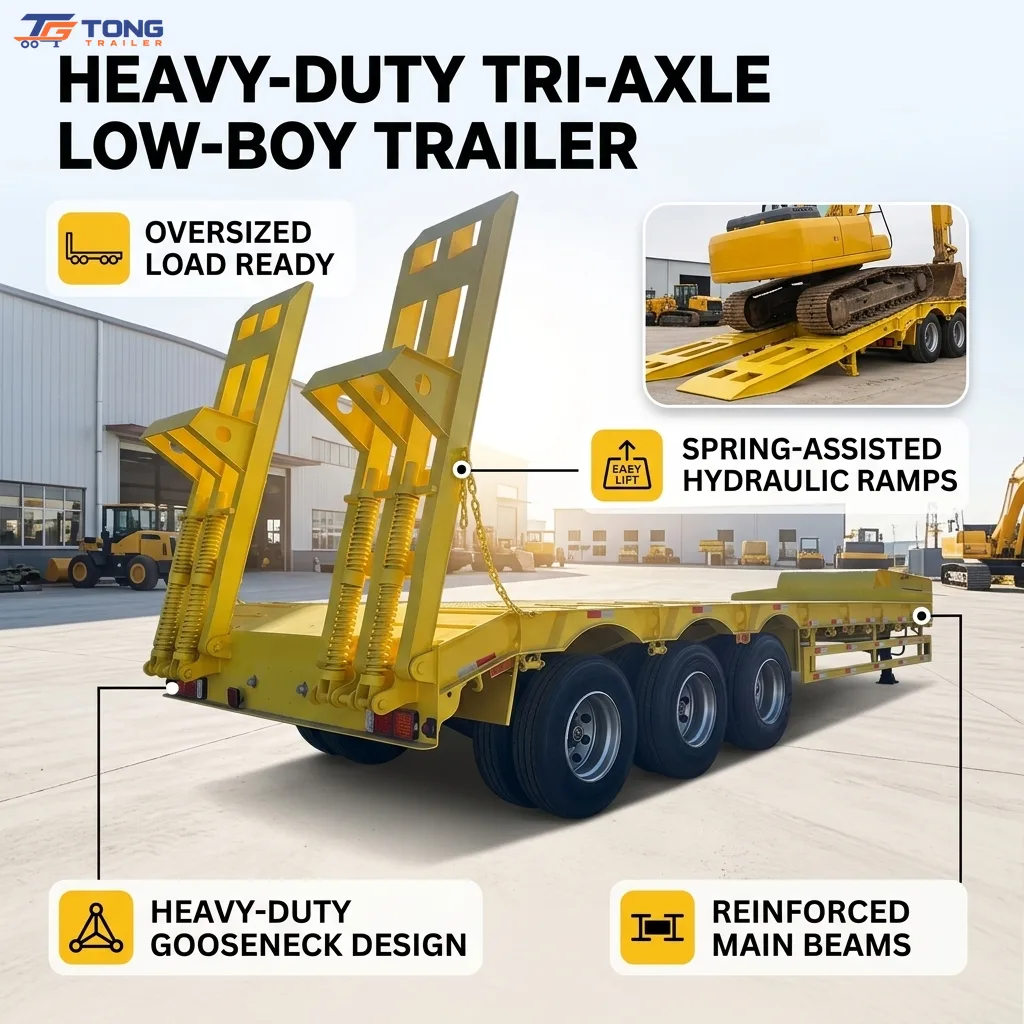 3 axle lowbed semi trailer for 100 Ton Excavator gallery 2