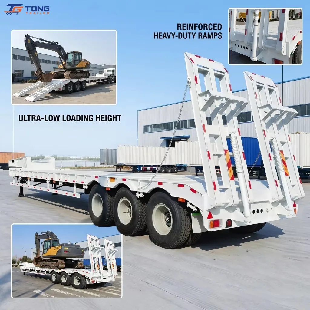 3 Axle Lowbed Trailer 60T-150T 50 Ft Excavator Semi-Trailer gallery 2