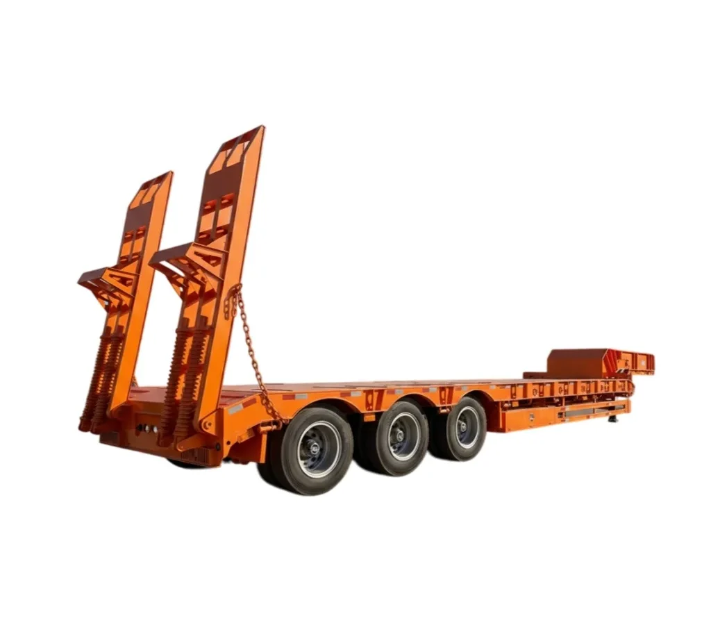 4 Axle Low Bed Semi Trailer 60T Hydraulic Ramp