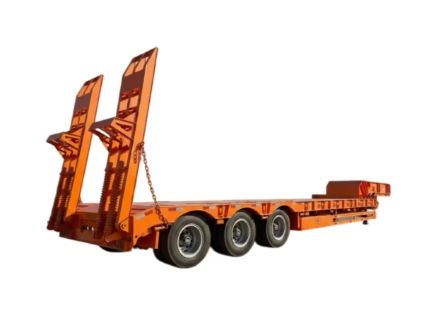 4 Axle Low Bed Semi Trailer 60T Hydraulic Ramp