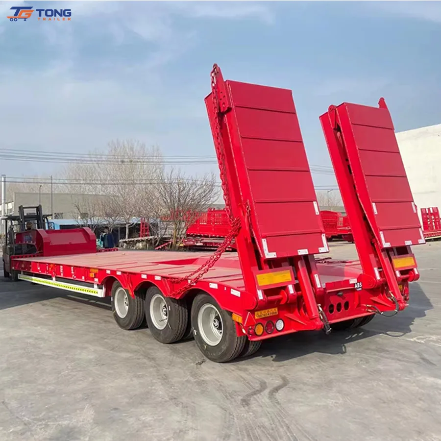60 Ton Lowbed Semi Trailer 3 Axle Extendable Low Loader gallery 4