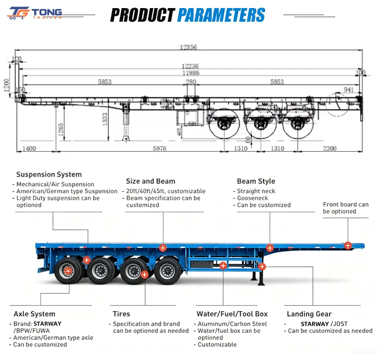 flatbed semi trailer 40ft for Heavy Cargo | 30T Load gallery 6
