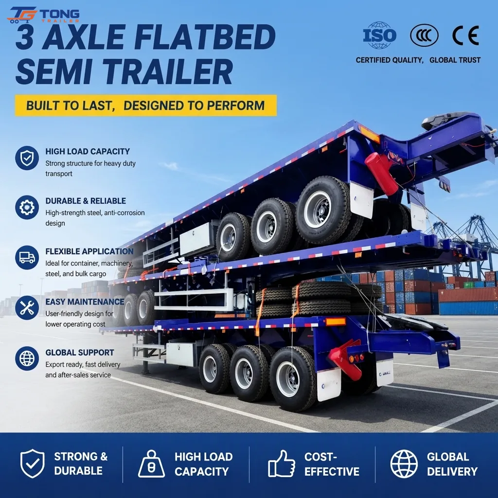 Heavy Duty Flatbed Semi Trailer 30000 kg Payload 2-6 Axles gallery 2