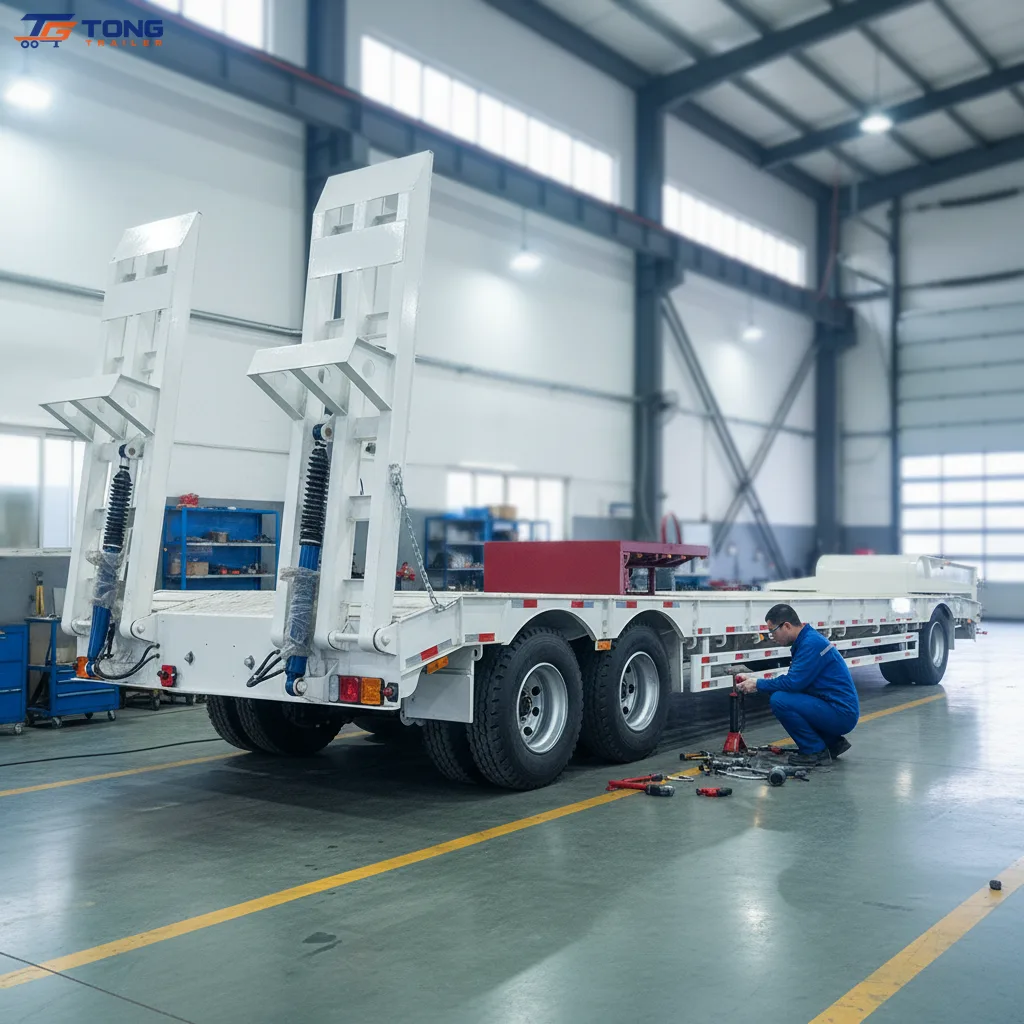 Hydraulic Lowboy Semi Trailer 60-150T Low Bed with Dolly gallery 2