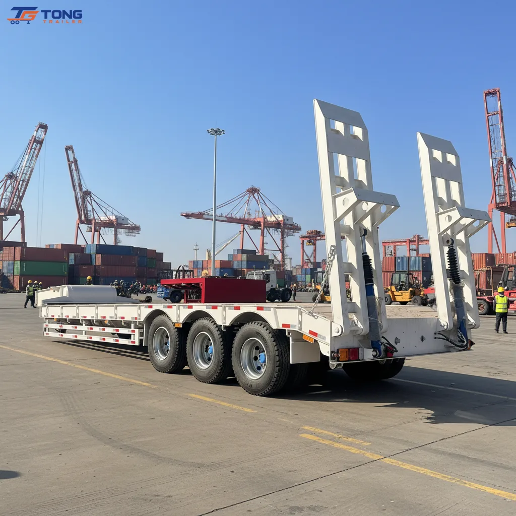 Hydraulic Lowboy Semi Trailer 60-150T Low Bed with Dolly gallery 3