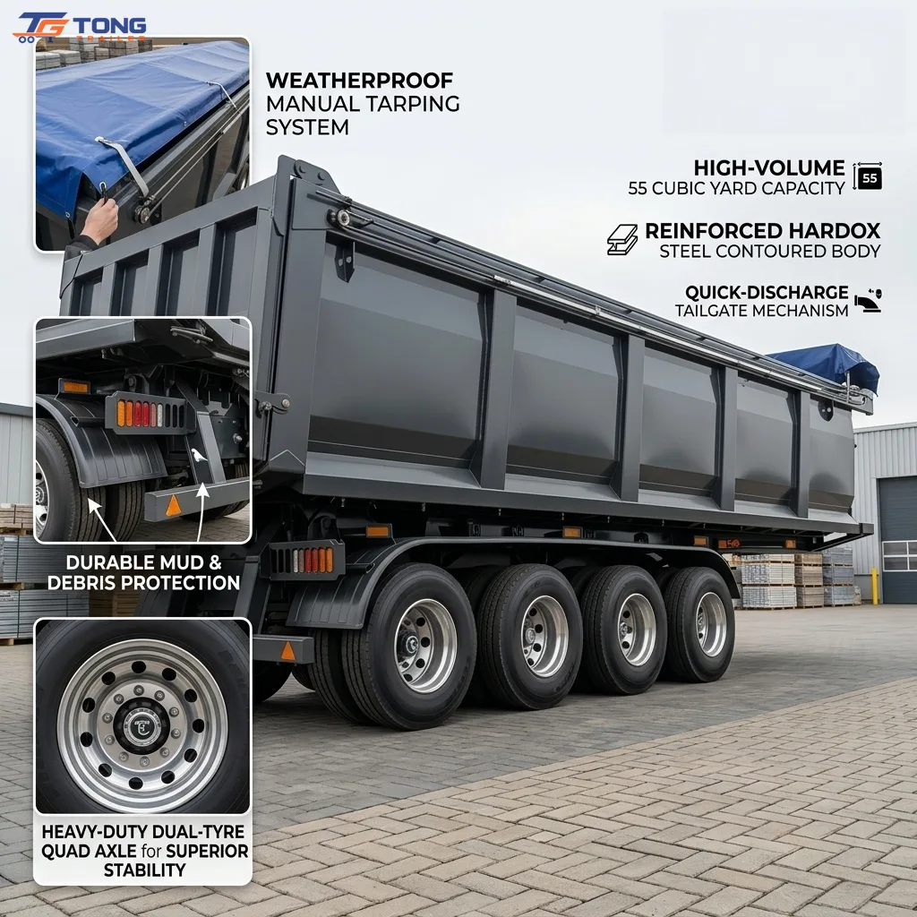Rear Dump Semi Trailer 40 CBM 4 Axle Steel Tipper gallery 2
